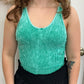 Kelly Green Washed Ribbed Seamless Bra Padded V-Neck Tank