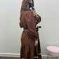 Brown Belted Waist Midi Dress