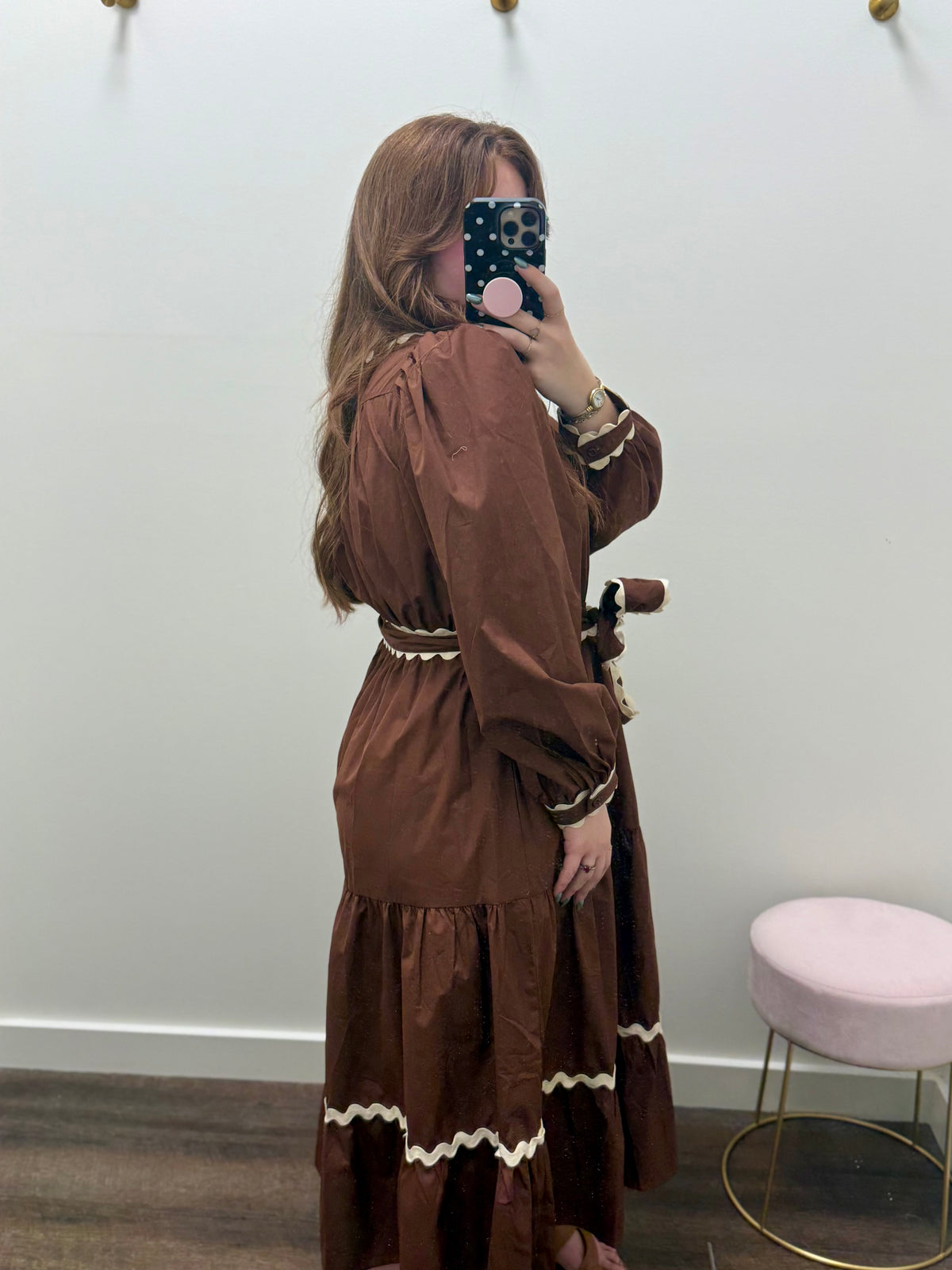 Brown Belted Waist Midi Dress