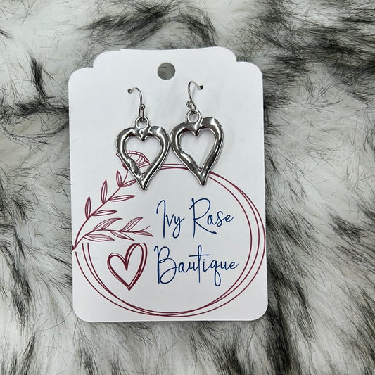 Silver Heart Dangle Earrings- Small