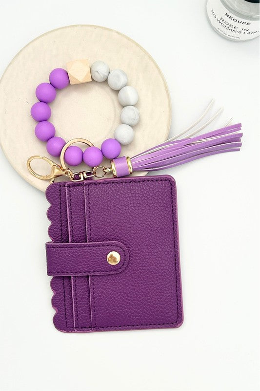 Purple Beaded Bracelet Keychain Wallet
