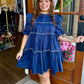Navy Puff Sleeve Mini Dress