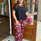 Burgundy Mallard Print Wide Leg Jeans