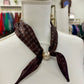 Brown Plaid Silky Scarf Clasp Necklace