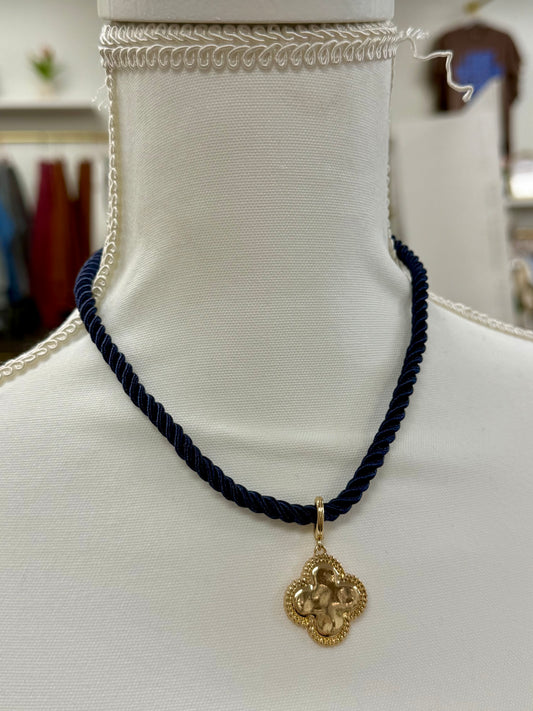 Navy Rope Clover Charm Necklace