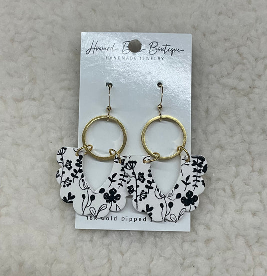 Black And White Floral Dangle Earrings