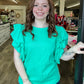 Green Ribbed Ruffle Sleeve Top