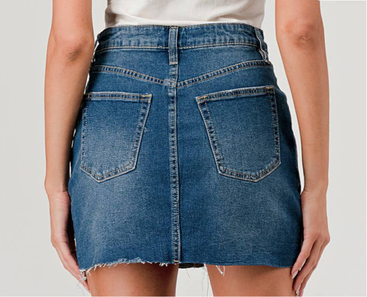 Raw Hem Denim Mini Skirt
