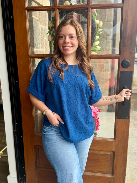 Navy Textured Woven Top