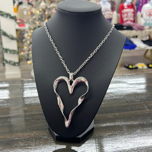 Silver Heart Metal Necklace, Silver