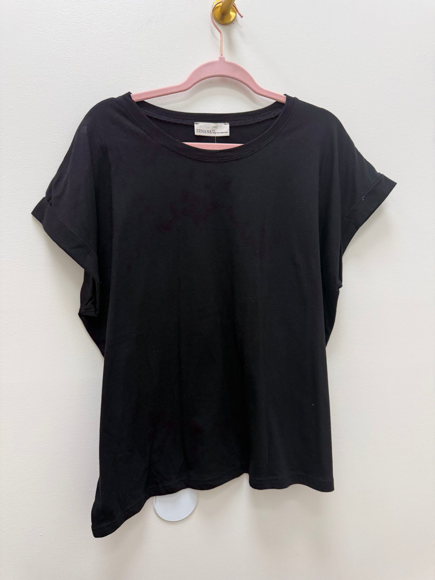 Plus Black Folded Sleeve Top