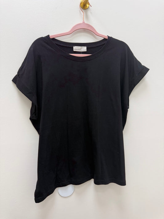 Plus Black Folded Sleeve Top