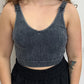Ash Black Washed Ribbed Cropped Seamless Bra Padded Tank Top