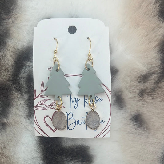 Sage Christmas Tree with Dangle Gem Earrings