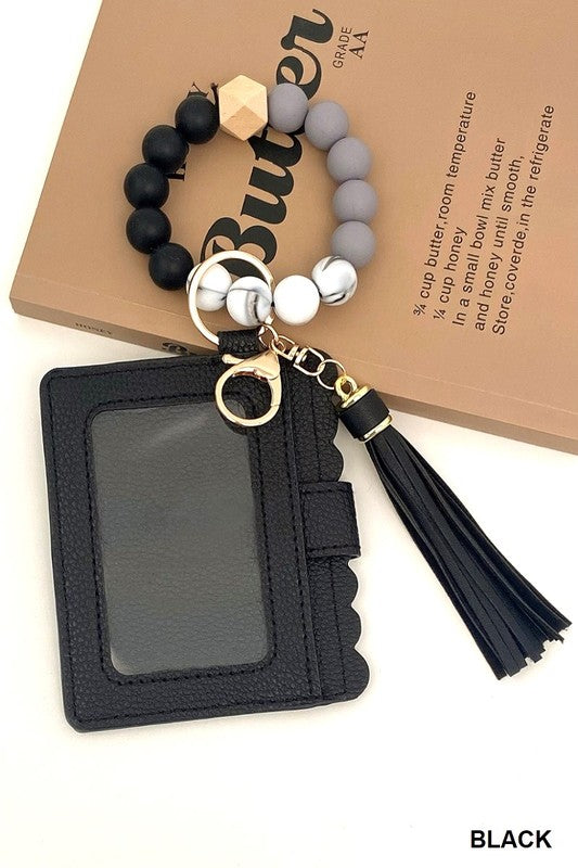 Black Beaded Bracelet Keychain Wallet