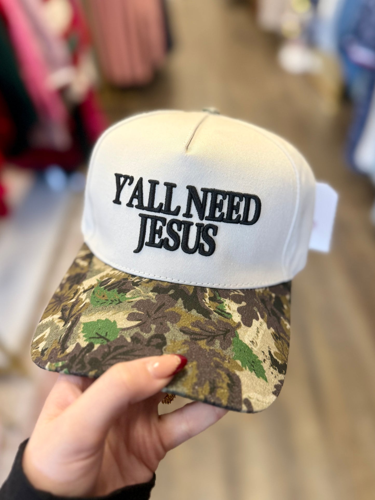 Camo Y’all Need Jesus Cap