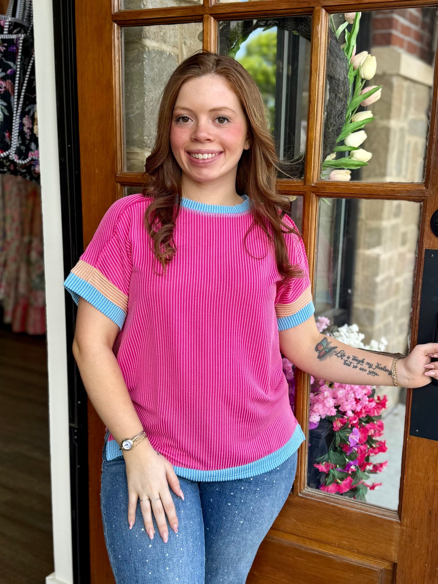 Bright Pink Textured Rib Top