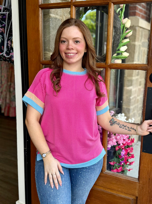 Bright Pink Textured Rib Top