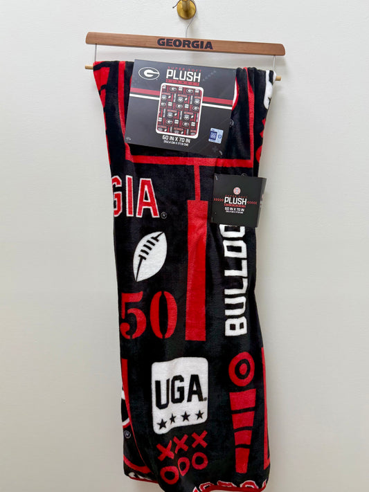 Black UGA Plush Throw Blanket
