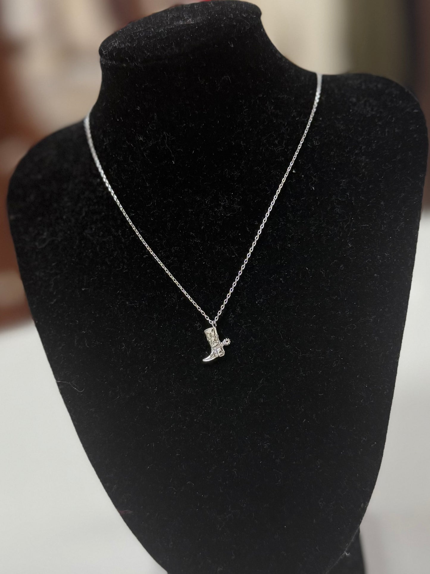 Silver Cowboy Boots Necklace
