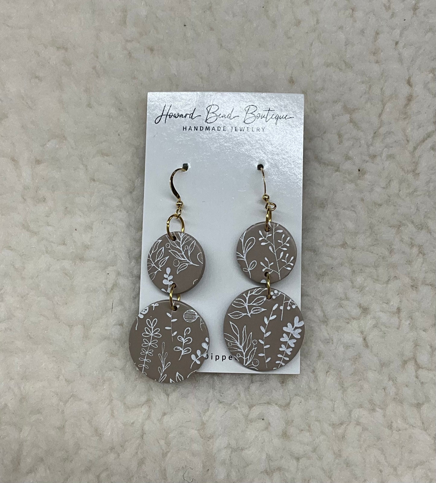 Beige Floral Dangle Earrings