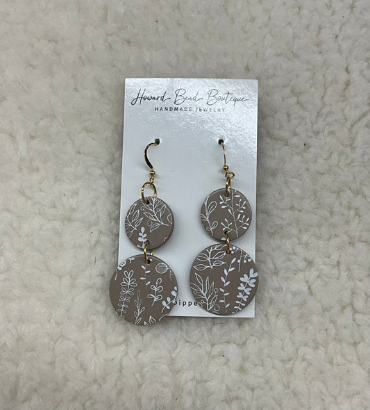 Beige Floral Dangle Earrings