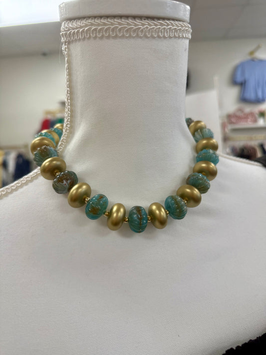Hart Designs Turquoise & Gold Textured Bead Necklace