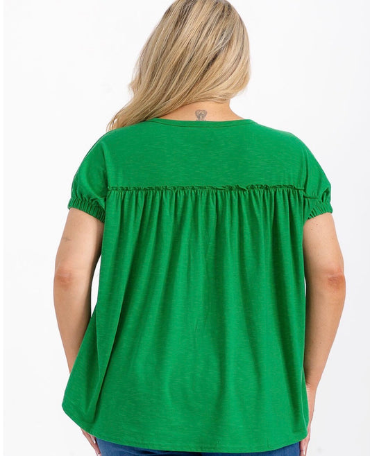 Plus Green Button Detail Top