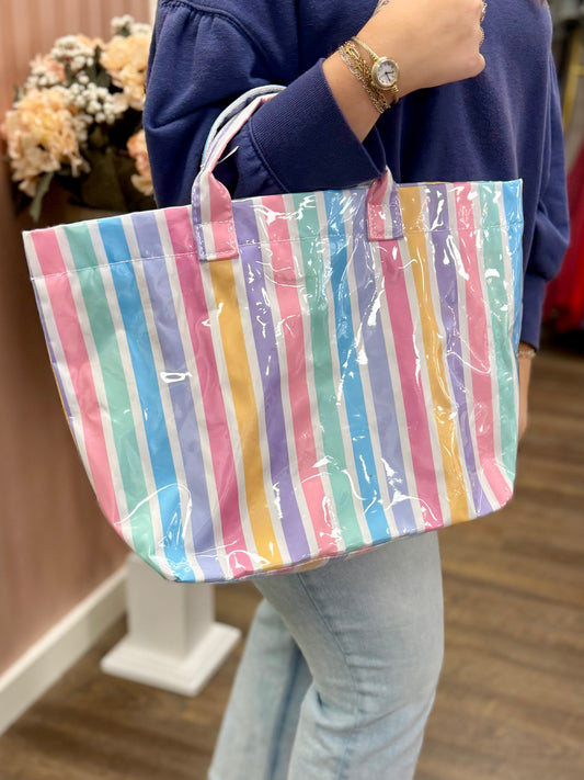 Multicolor Glossy Striped Pool Tote Bag