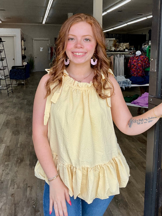 Ice Lemon Chic Ruffled Sleeveless Top