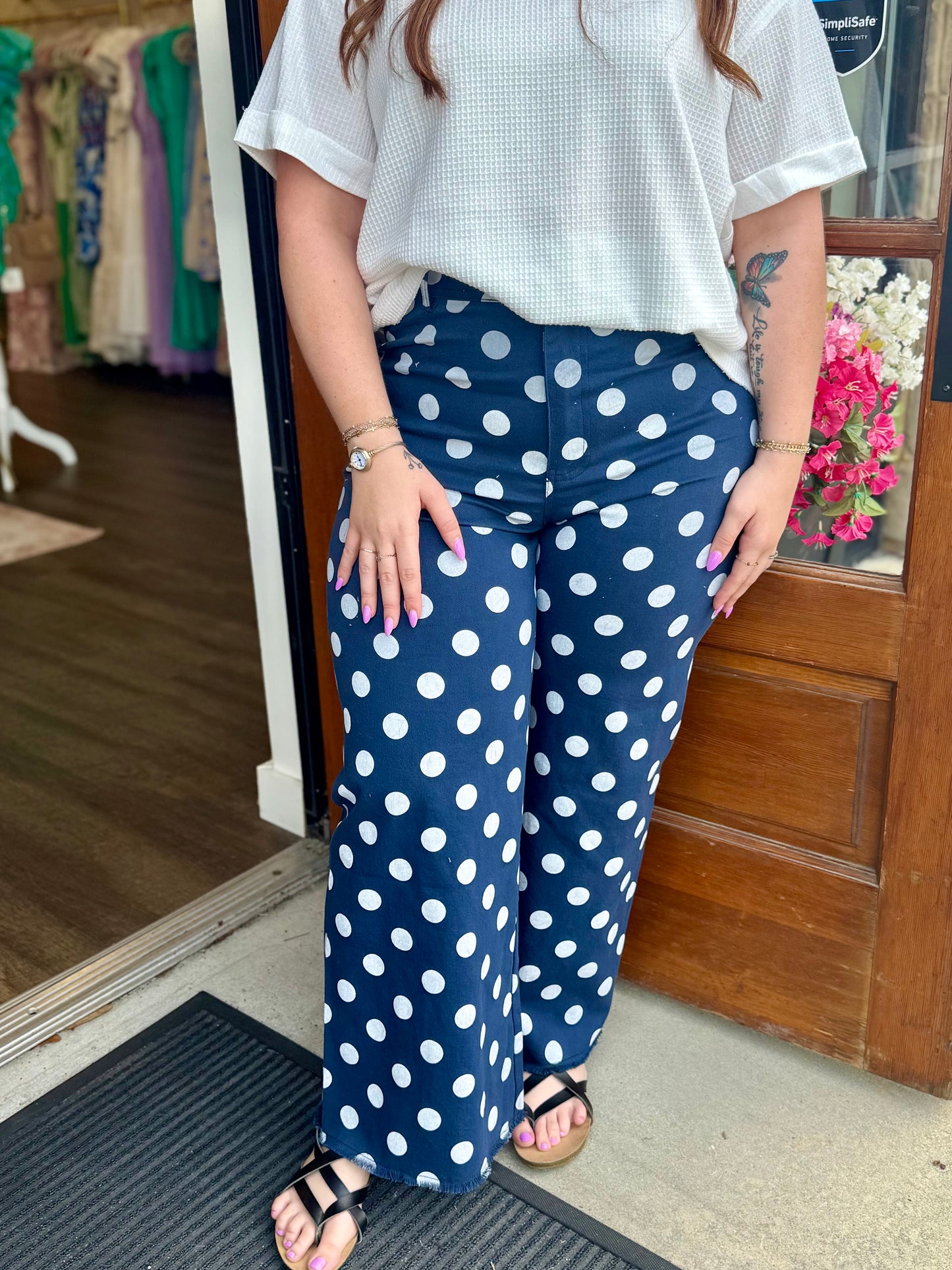 Deep Denim Polka Dot Flow Leg Pants