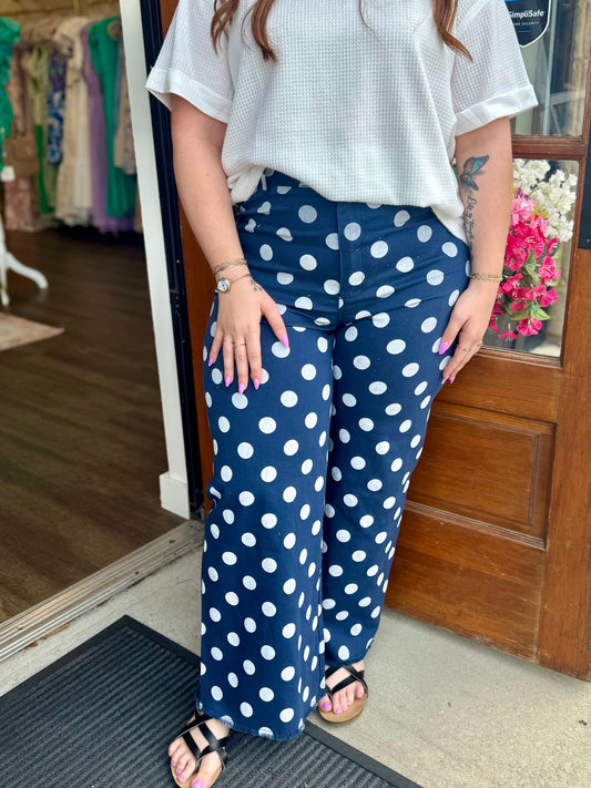 Deep Denim Polka Dot Flow Leg Pants
