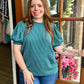 Teal Raised Rib Puff Sleeve Top