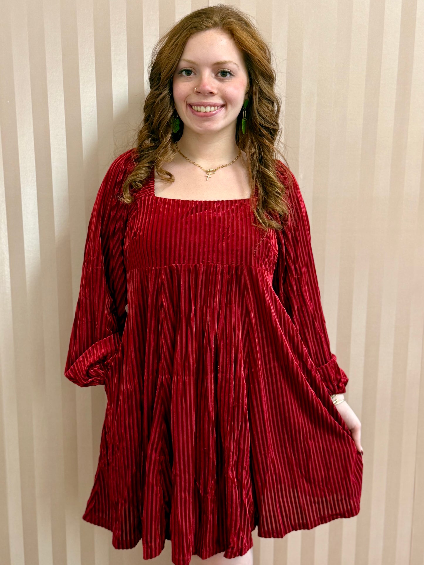 Velvet Red Babydoll Dress
