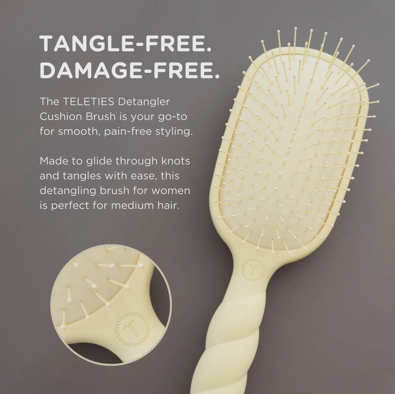 TELETIES Tan Detangler Hair Brush for Medium Hair