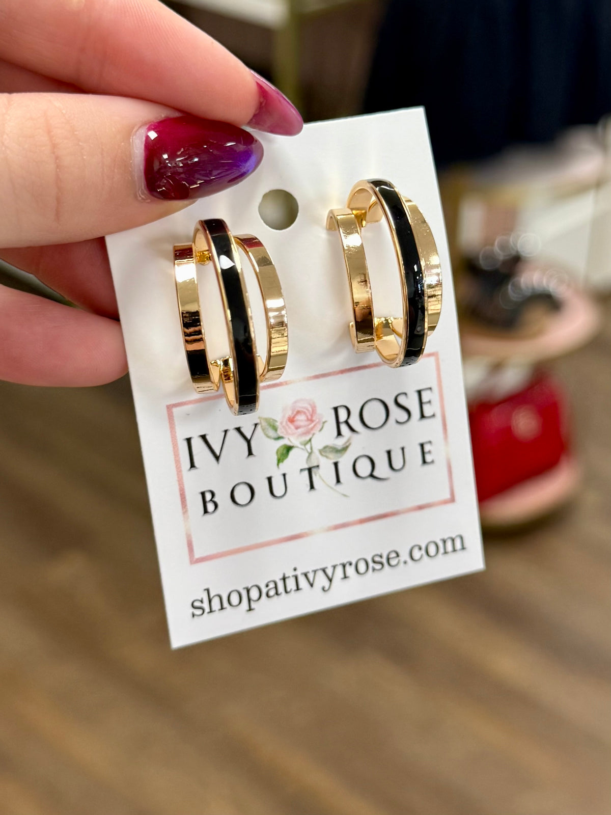 Gold & Black Tiered Hoop Earrings