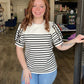 Striped Puffed Sleeve Knit Top