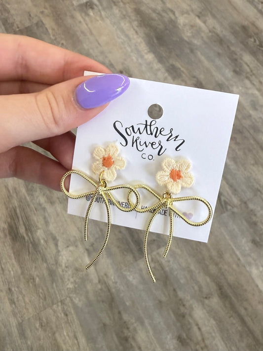 Cream & Peach Bow Dangles