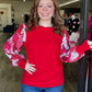 Red Contrast Mixed Animal Print Sleeve Top