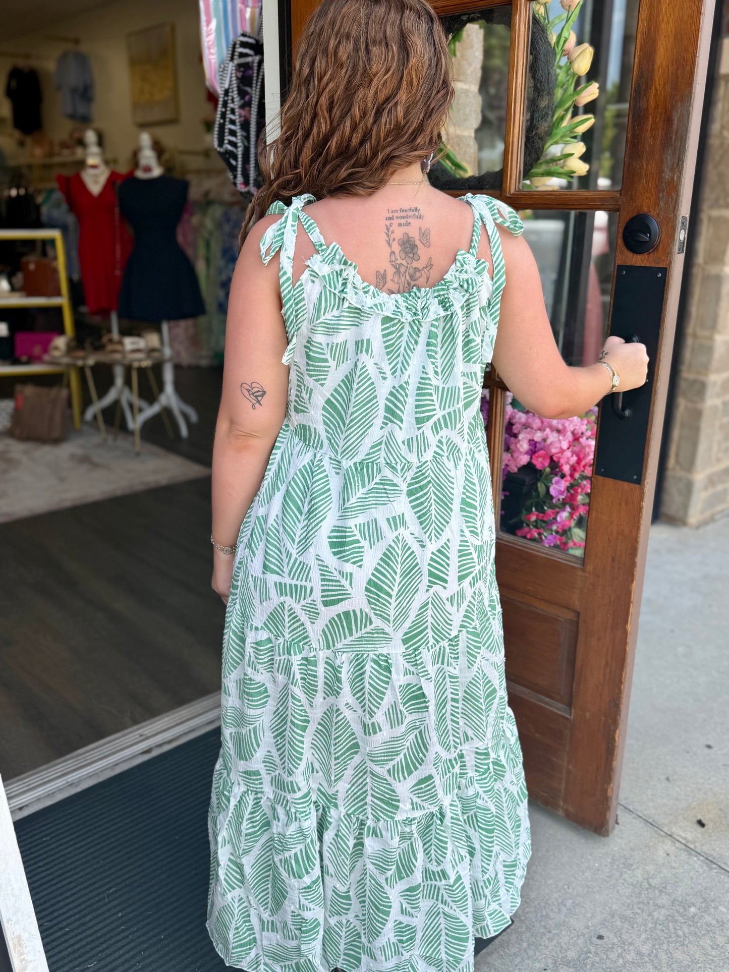 Leaf Print Swiss Maxi Dress