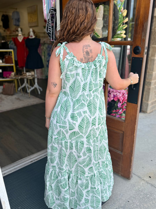 Leaf Print Swiss Maxi Dress