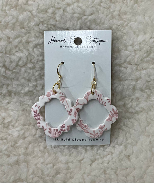 Pink Floral Dangle Earrings