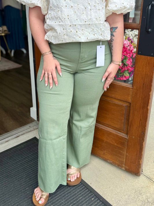 Sage Stretch High Rise Wide Leg Cropped Jeans