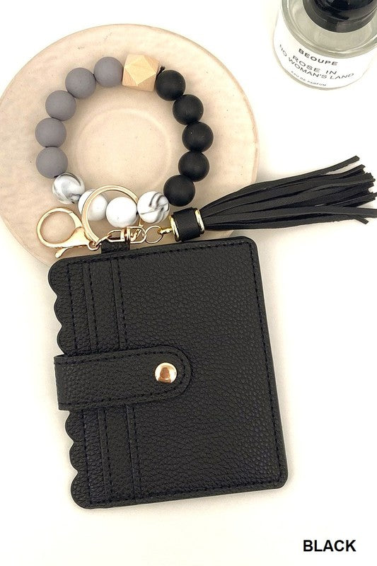 Black Beaded Bracelet Keychain Wallet