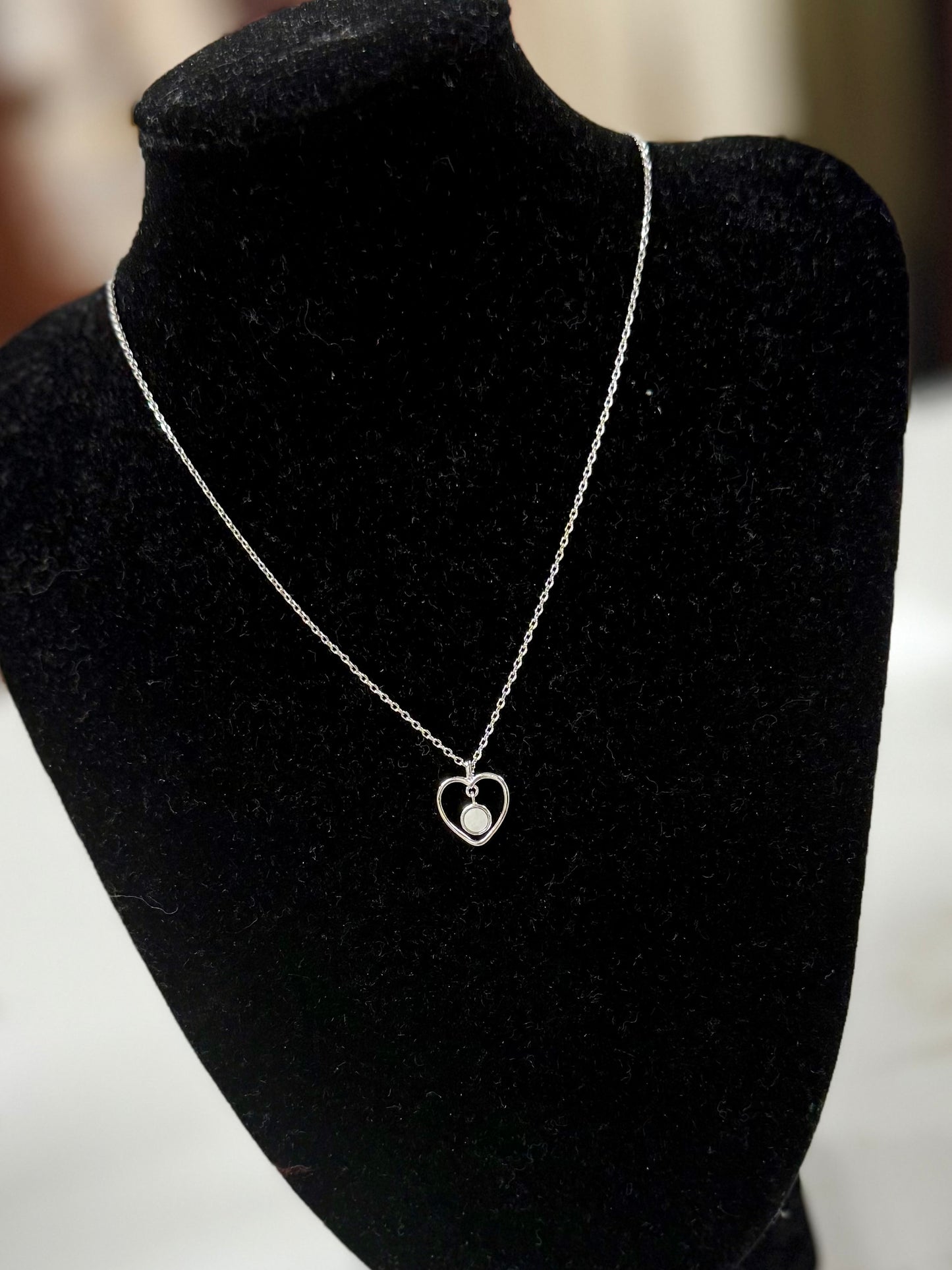 Silver Seashell Disc & Heart Necklace