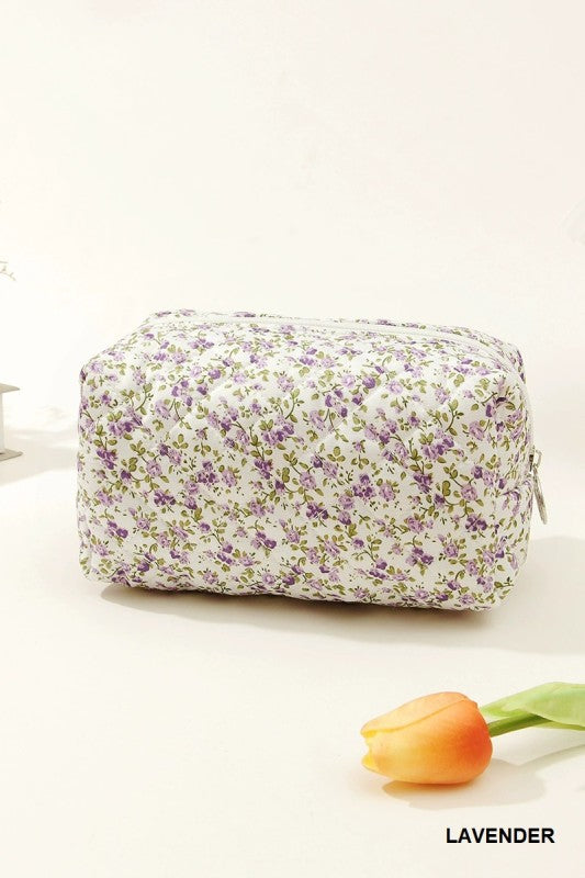 Lavender Quilted Floral Cosmetic Bag