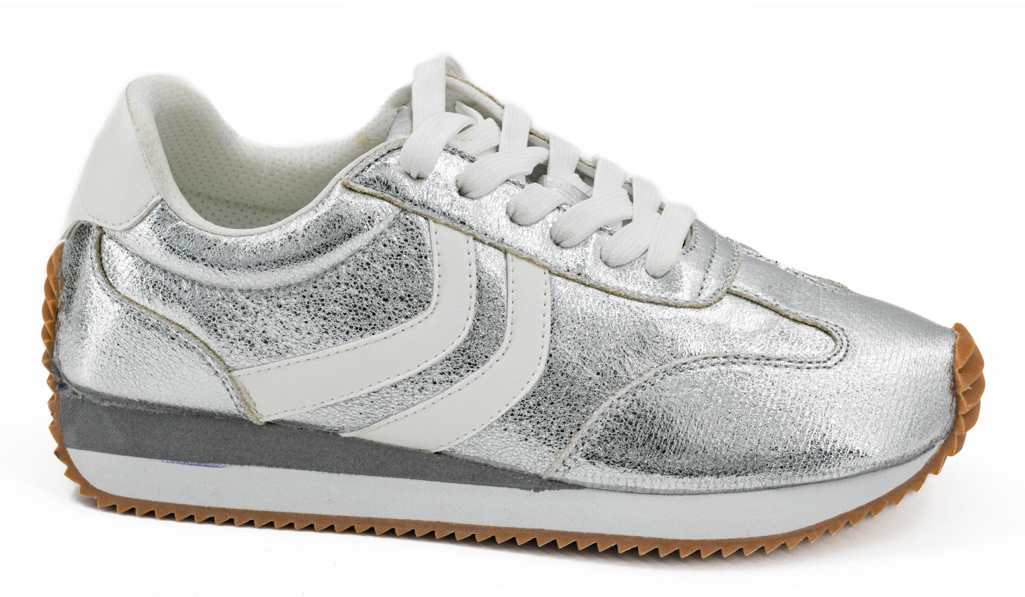Corkys Kickoff Silver Crinkle Metallic Sneaker