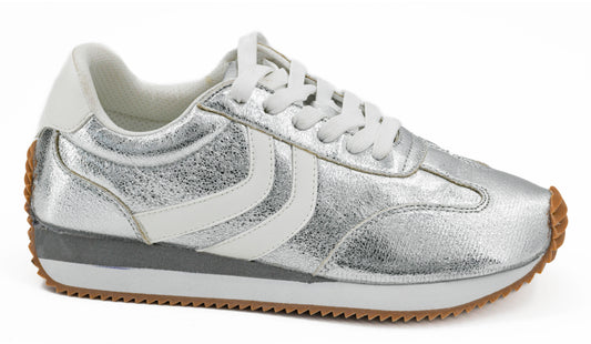 Corkys Kickoff Silver Crinkle Metallic Sneaker