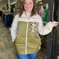 Green Sherpa Quilted Leopard Patchwork Zip Up Jacket