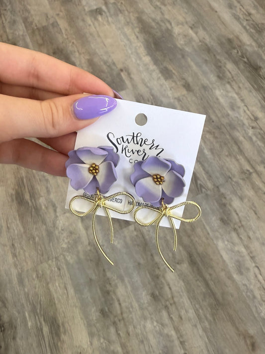 Lavender Flower Bow Dangles